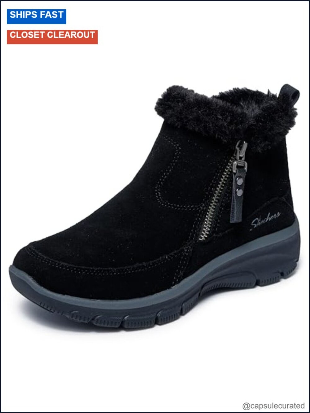 Women's Suede Ankle Boots with Side Zip, Memory Foam, Faux Fur Lining